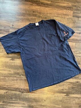 Vintage 90s American Eagle Airlines Faded Navy Red Pocket Shirt Back Logo XL
